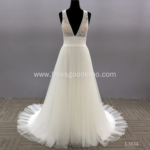 Vestidos De Novia A Line V Neck Tulle Plus Size Beach Bridal Gowns leaf wedding dress applique